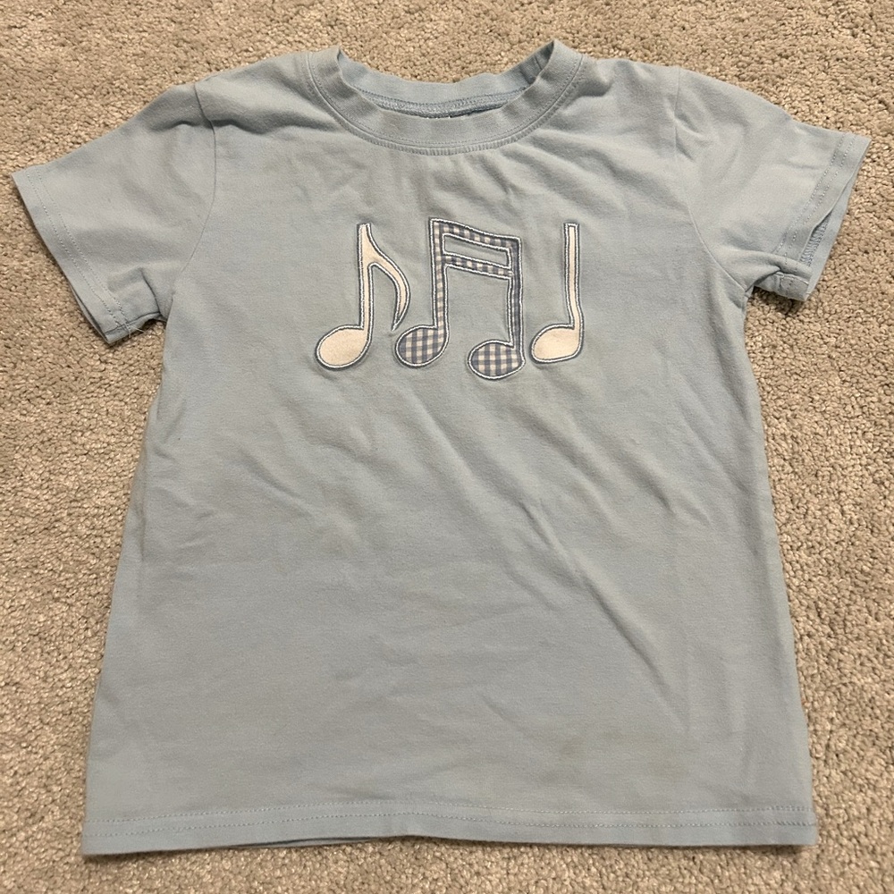 Blue Appliqué Embroidered Music Note T-Shirt